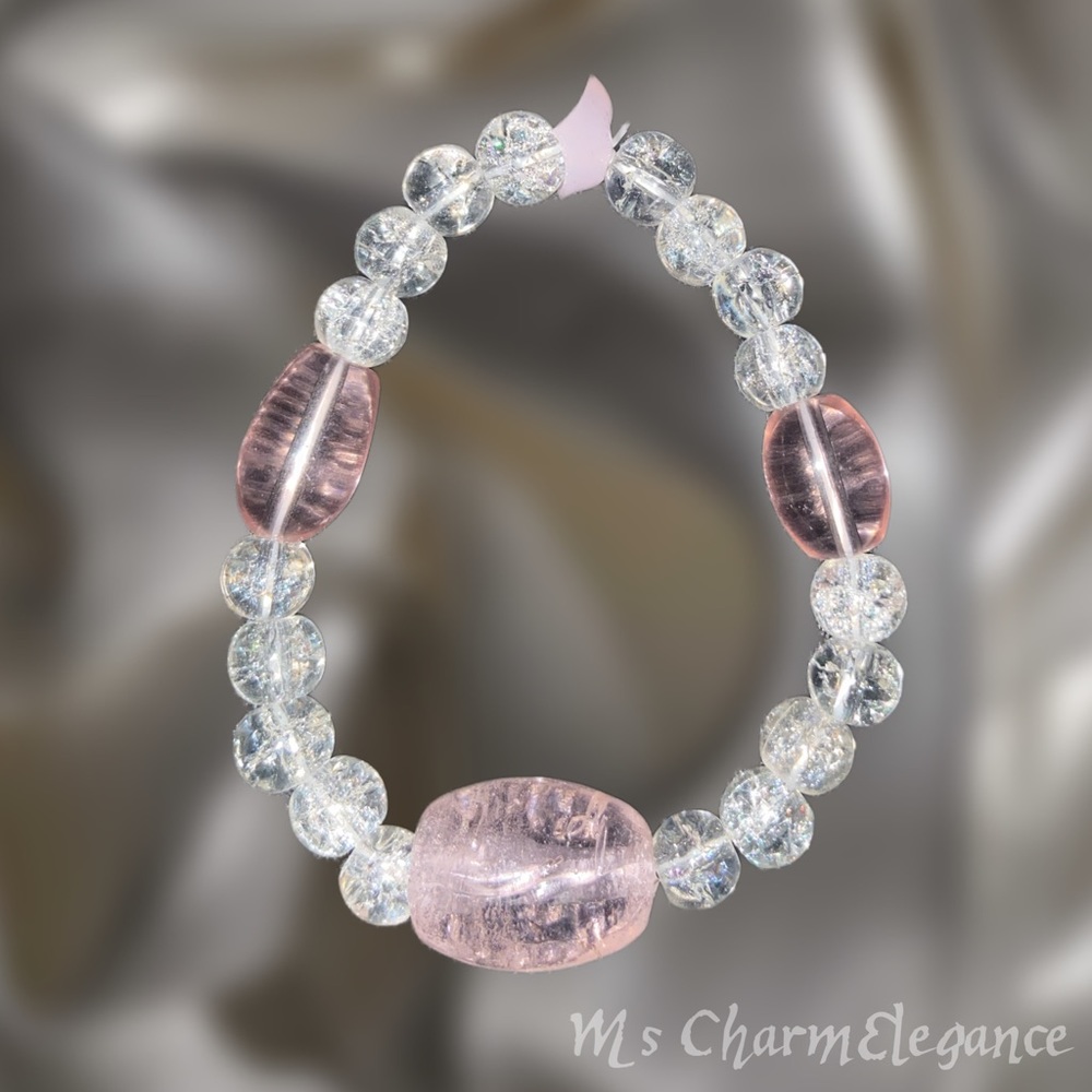White and Pink Beaded Bracelet